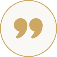 Gold quotation marks on white circular background.
