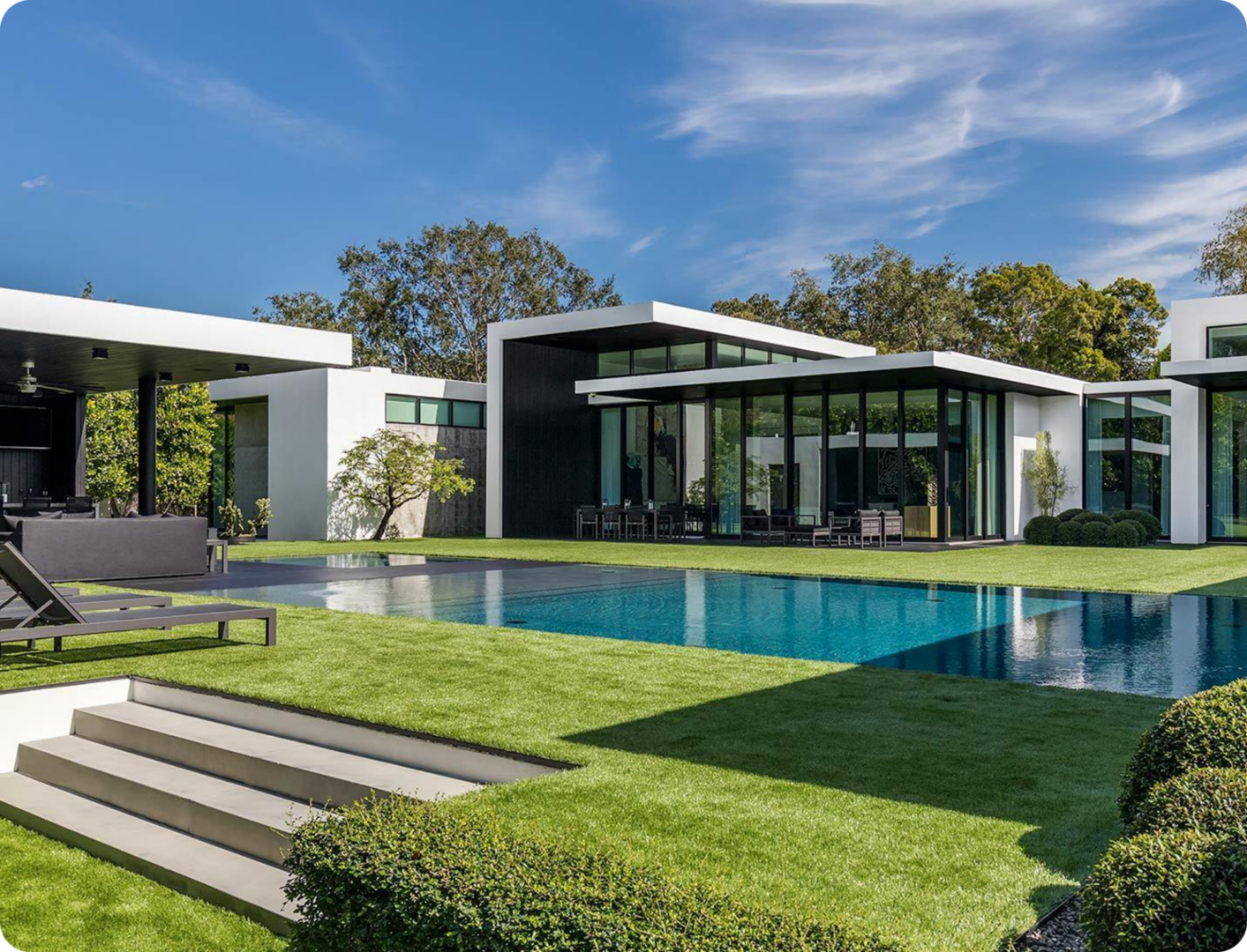 Modern house with pool and garden.