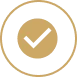 Gold checkmark inside black circle icon.